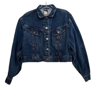 Vintage‎ Womens Lee Union Made Size M Cropped Denim Long Sleeve Jean Jacket USA